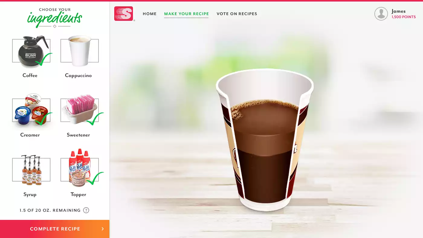 Your Coffee Your Way Make Your Recipe Screen