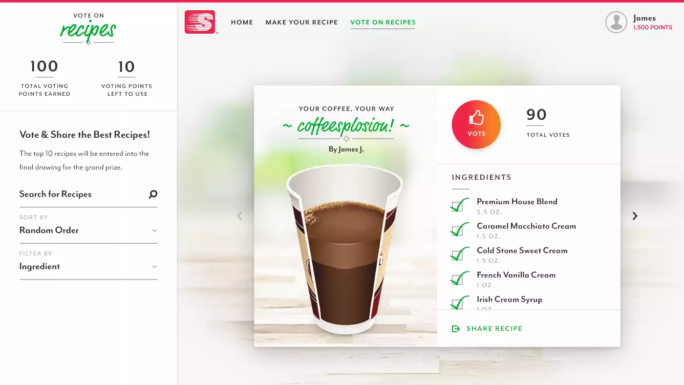 Your Coffee Your Way Vote Screen
